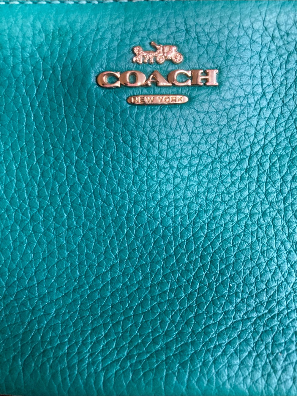 Coach CP483 Shamrock Green Pebbled Leather Corner Double Zip Wristlet EUC - Picture 3 of 12